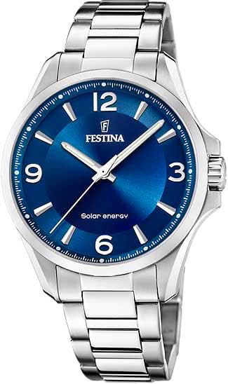 Festina damklocka med blå urtavla och silverfärgat metallarmband