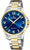 Festina herrarmbandsur med solcellsdrivning, blå urtavla och tvåfärgat metallarmband (stål/guld)