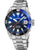 Herren-Taucheruhr mit blauem Zifferblatt, Saphirglas, silbernem Edelstahlarmband