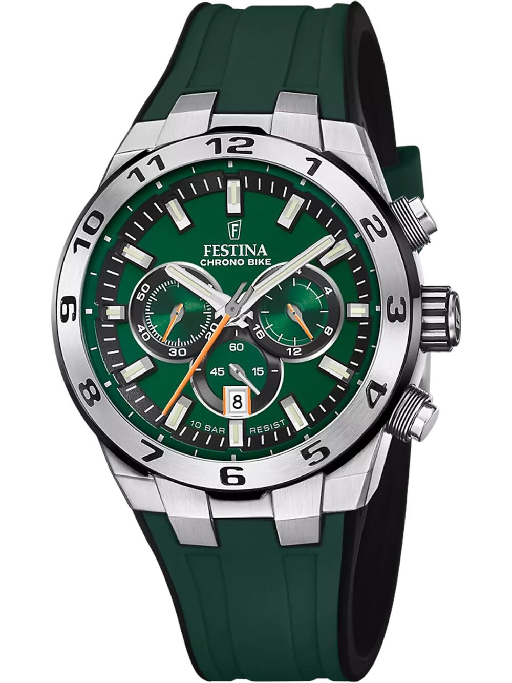 Festina Chrono Bike Herrenuhr mit grünem Zifferblatt, Chronograph, schwarzem Kautschukband