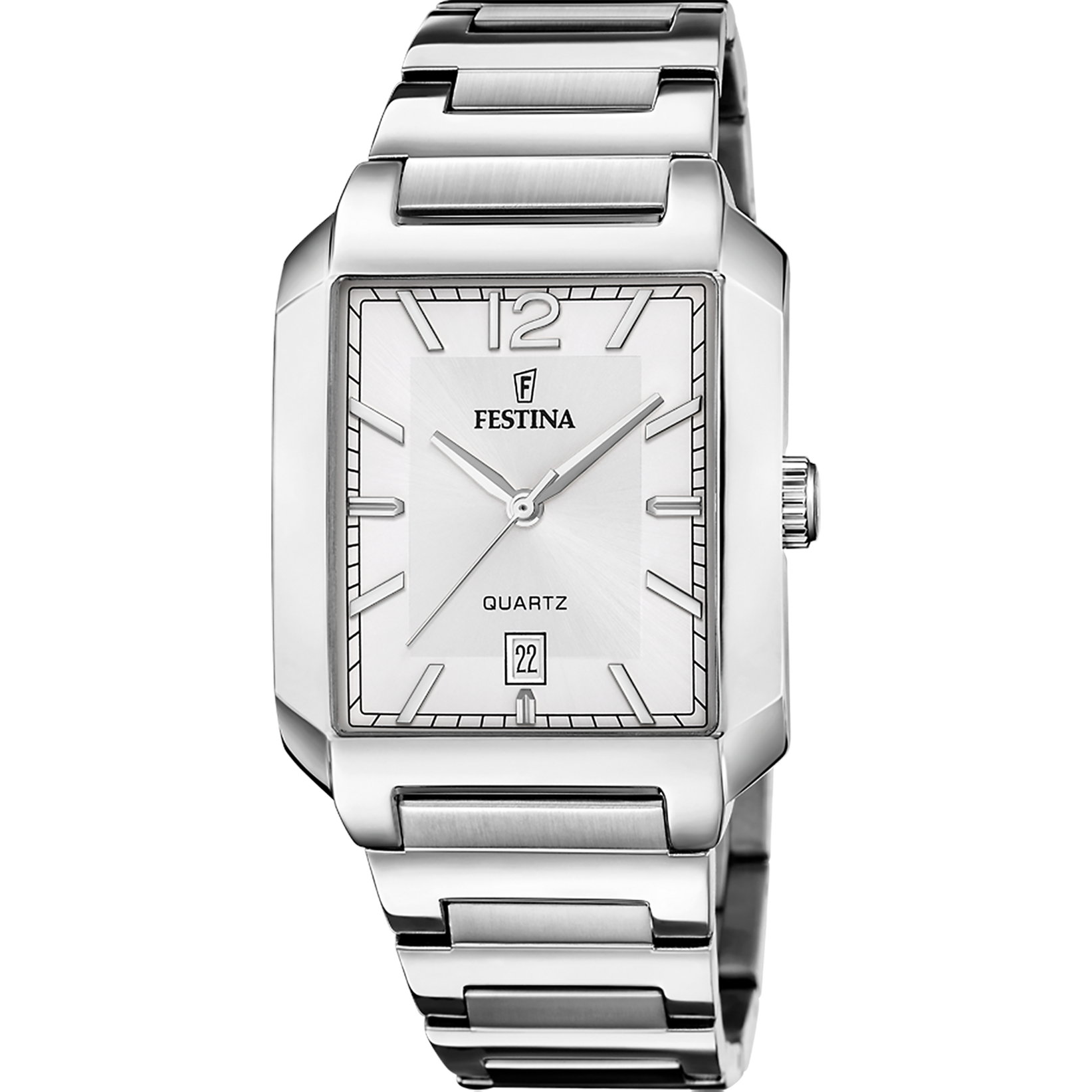 Herrenarmbanduhr von Festina mit silbernem Edelstahlband, analogem Zifferblatt und Datum