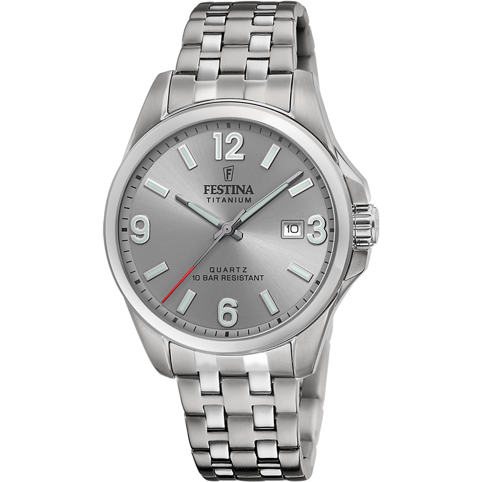 Festina Herrenuhr aus Titan, silbernes Metallarmband, analoges Zifferblatt mit Datumsanzeige