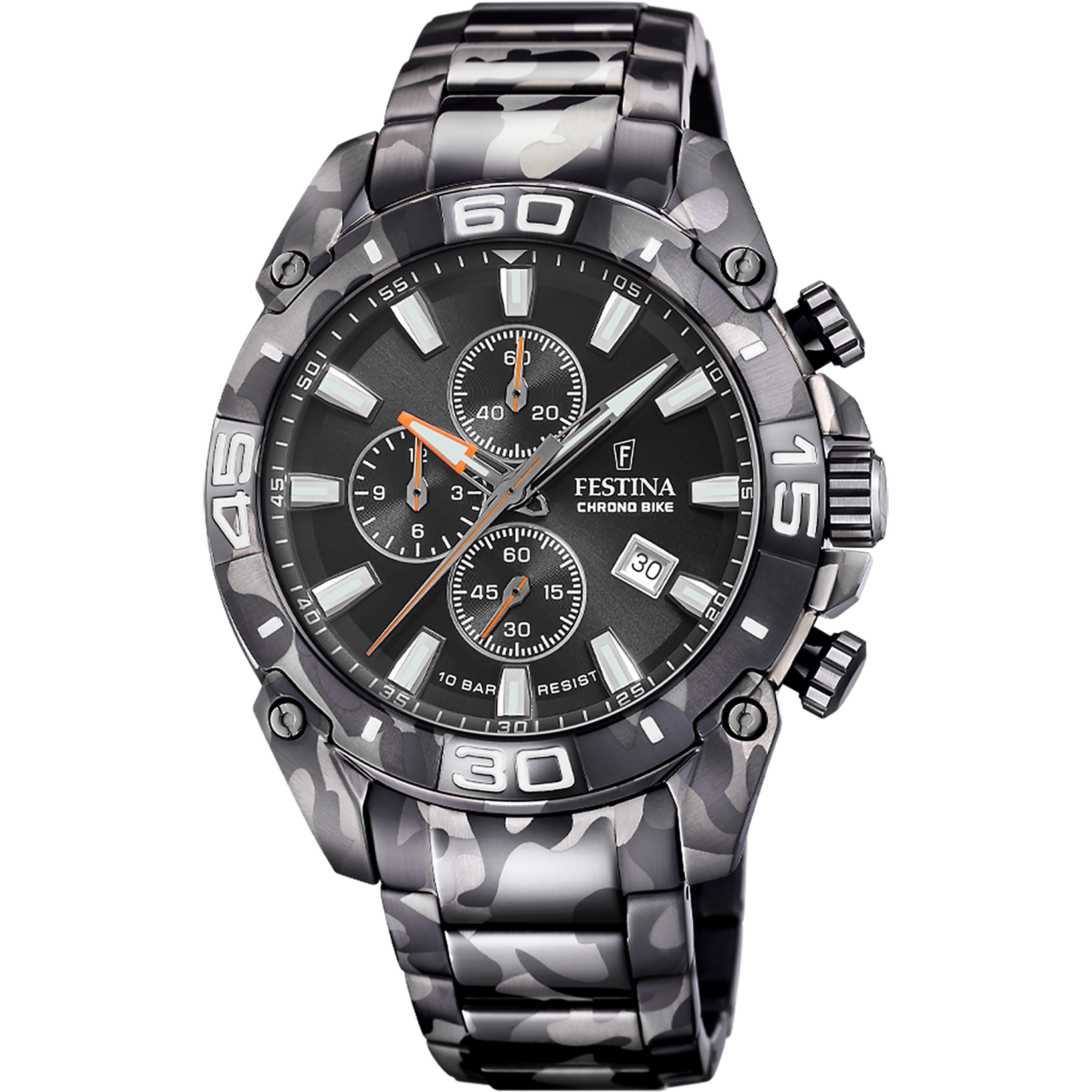 Herrklocka Chronograph med svart kamouflagearmband och svart urtavla