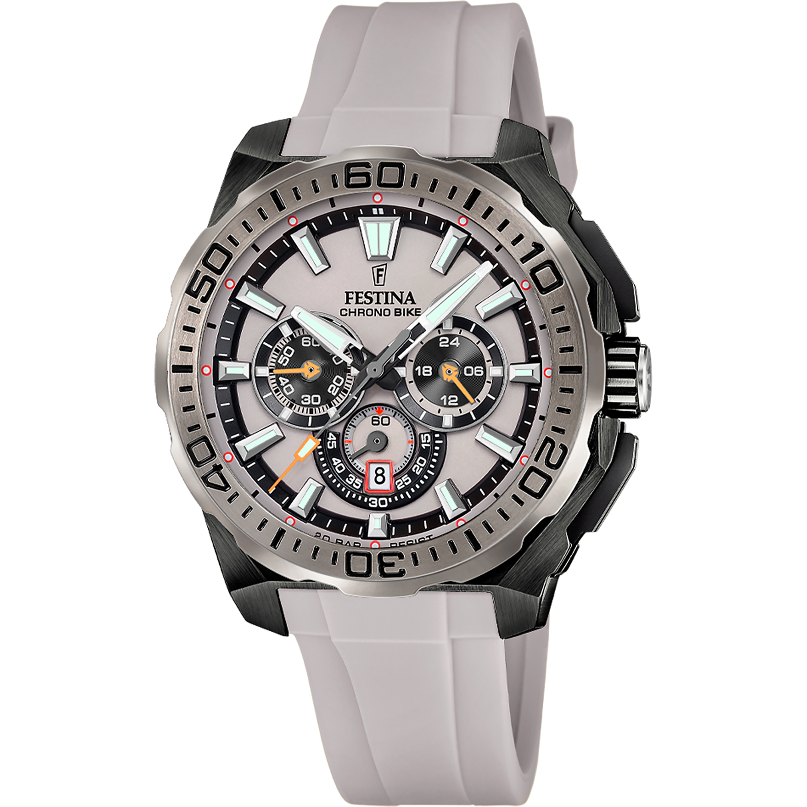 Herren-Chronograph-Armbanduhr: schwarzes Zifferblatt, silbernes Gehäuse, helles Silikonarmband