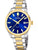 Herrenarmbanduhr mit blauem Zifferblatt, bicolor Edelstahlband und Quarz-Anzeige
