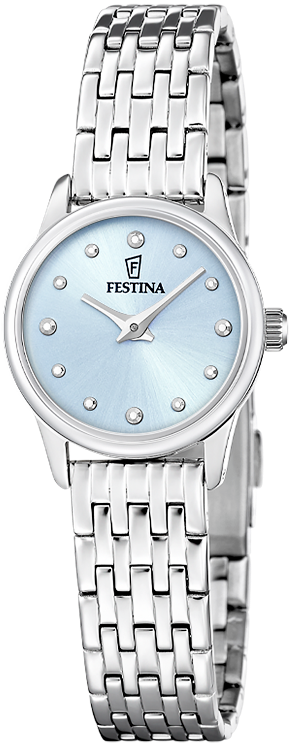 "Festina damklocka med armband i rostfritt stål och ljusblå urtavla"