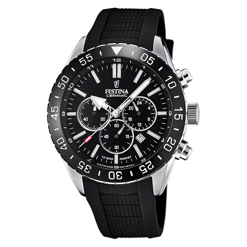 Festina Herren-Chronograph mit schwarzem Keramikband und Chronographenzifferblatt