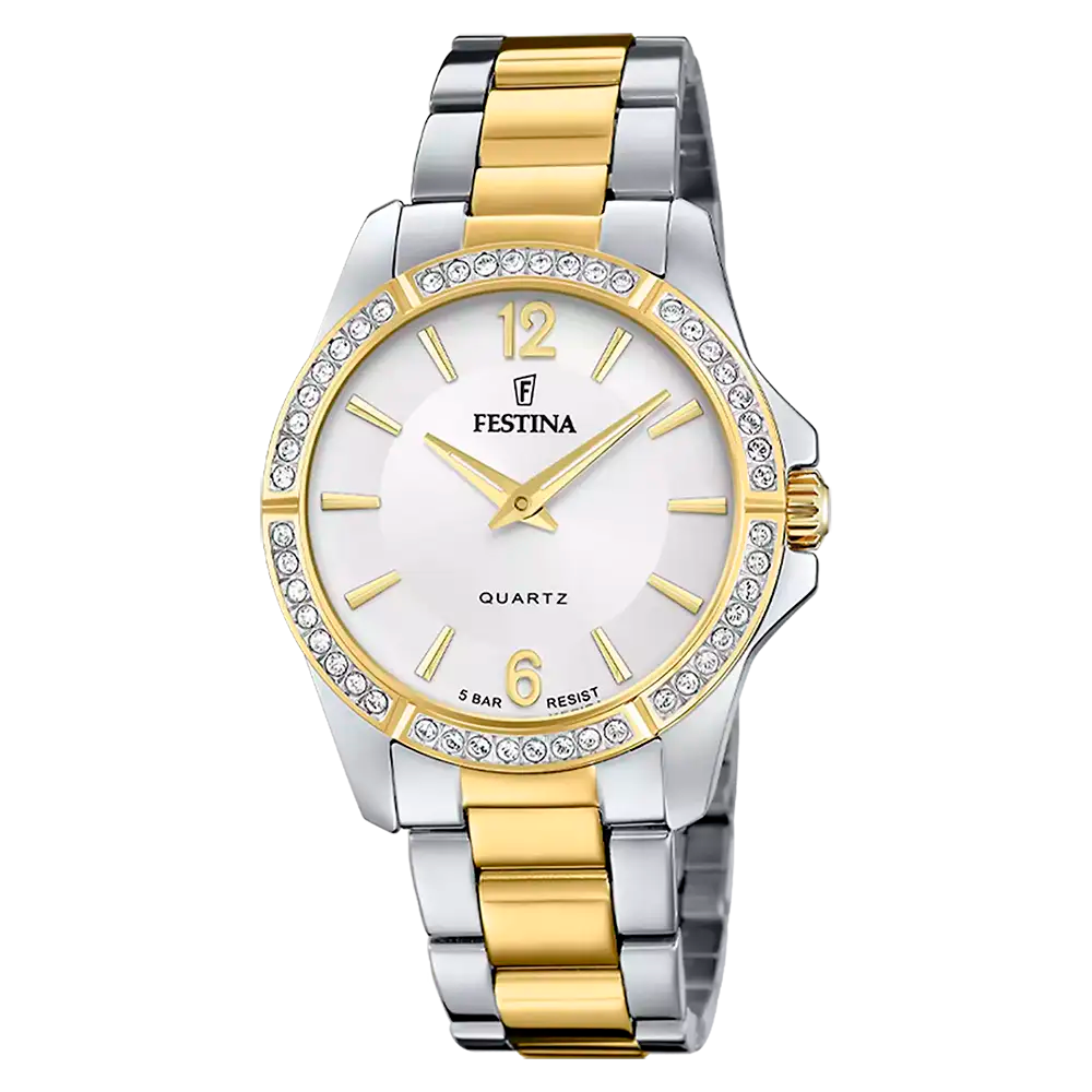 Festina Boyfriend F20594/1 Damklocka Silver • Bicolor Armband i Rostfritt Stål • Mineralglas