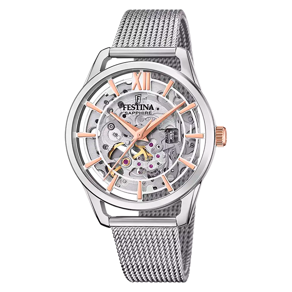 Festina F20627/1 Damklocka Silver • Automatiskt Urverk • Safirglas