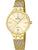 Damenarmbanduhr mit goldfarbenem Milanaise-Armband, rundem Zifferblatt und Indexen