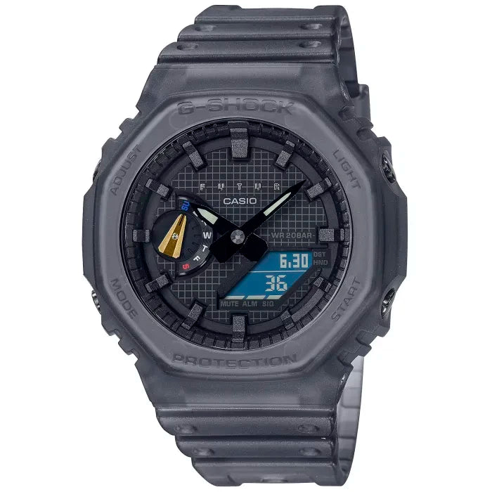 Casio G-SHOCK Armbanduhr: graues Gummiband, dunkelgraues Gehäuse, digitale Anzeige