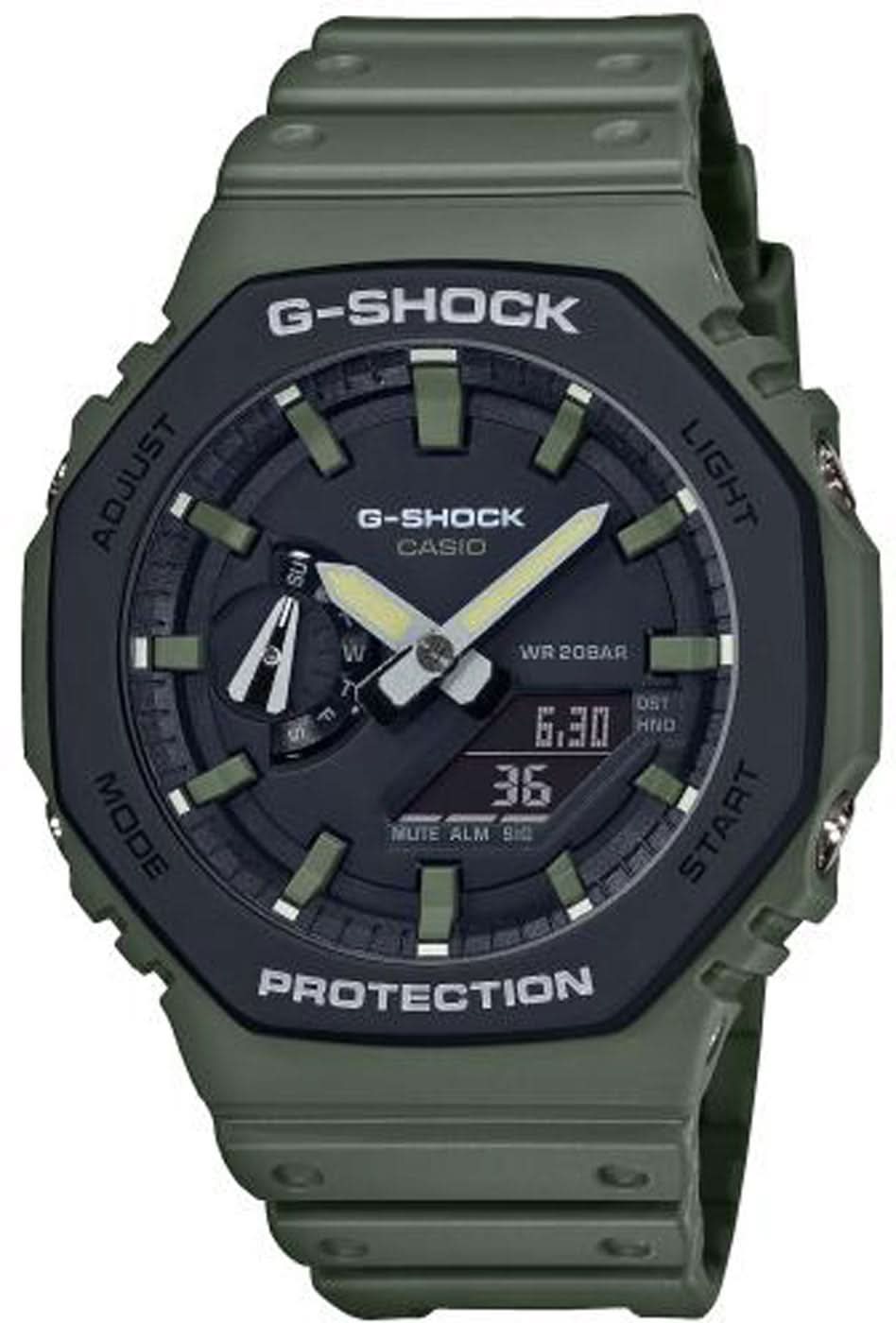Casio G-Shock herrarmbandsur med mörkgrönt hartsband, svart urtavla