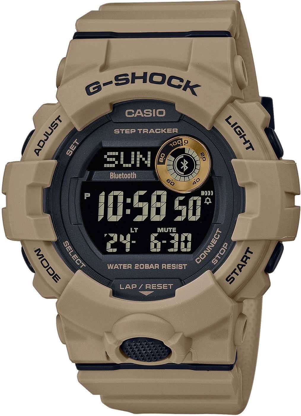 Casio G-Shock herrarmbandsur med beige boett och digital display, svart urtavla