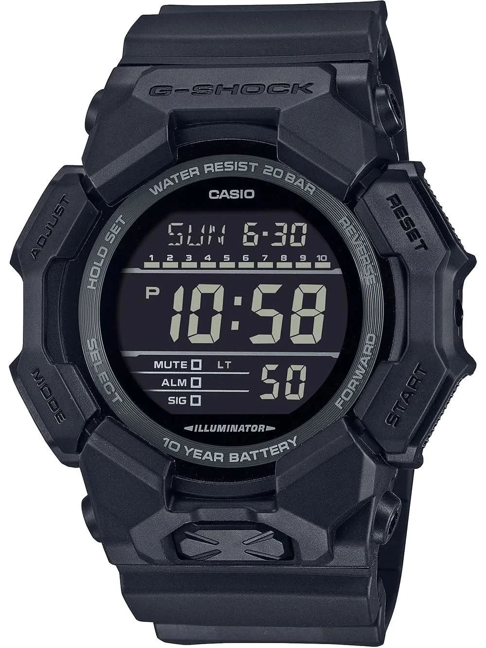 Casio G-Shock herrklocka med digital display, mörkt hölje och armband