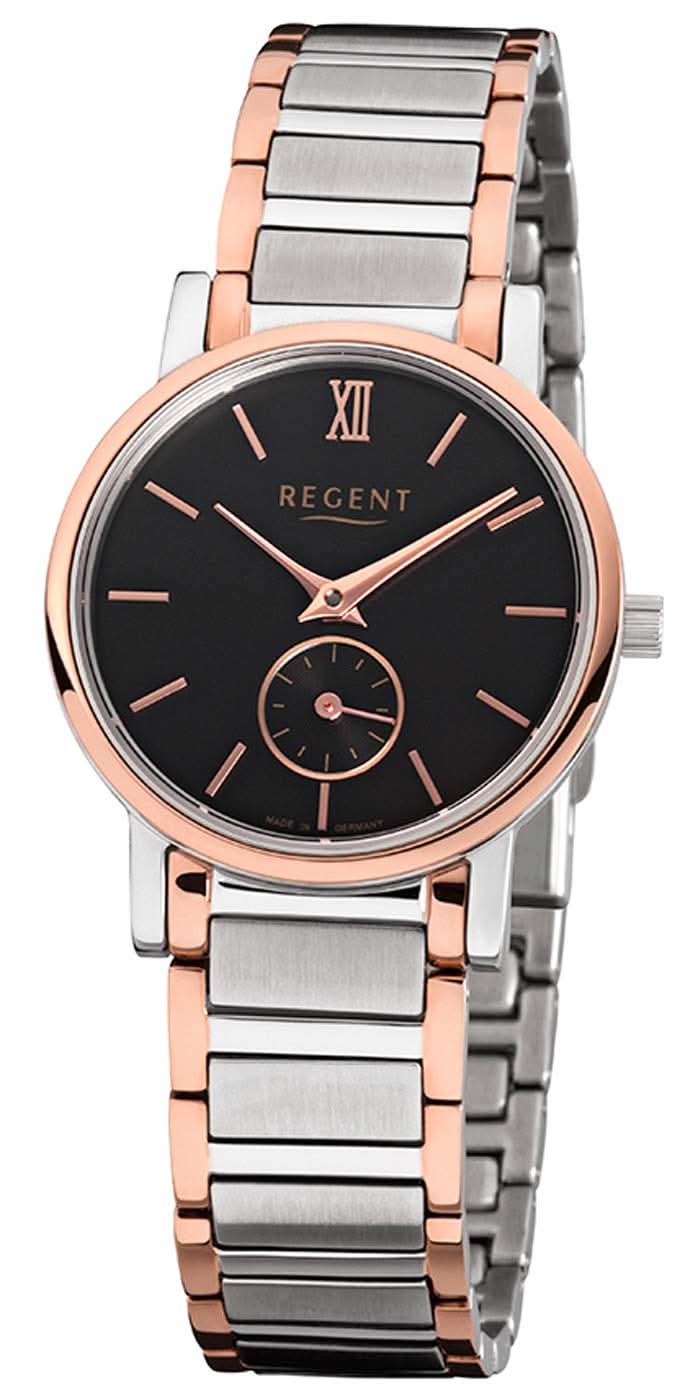 Regent herrklocka med svart urtavla, romerska siffror och metallarmband
