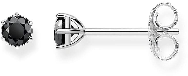 Örhängen i sterlingsilver med rund svart sten, synlig baksida