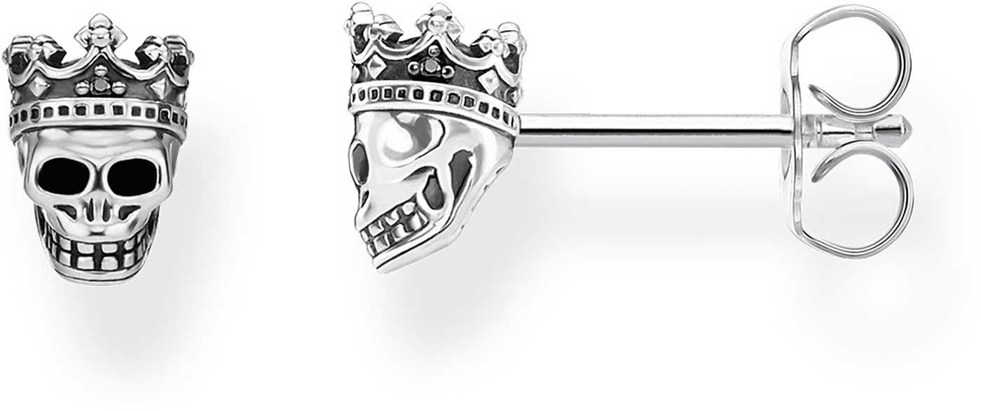 Ett par örhängen i svärtat 925 sterlingsilver med dödskalle och krona, stift med lås