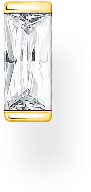 Enkelörhänge med rektangulär, klar sten i guldfattning