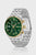 Herren-Chronograph-Armbanduhr mit grünem Zifferblatt, goldene Drücker am Gehäuse