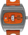 Herrklocka med silverfärgat rostfritt stålhölje, orange band och digital display