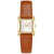 Damen-Armbanduhr mit goldenem Gehäuse, braunem Lederarmband und rechteckigem Zifferblatt (BOSS).