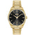 Goldfarbene Herrenuhr mit schwarzem Zifferblatt, goldenen Zeigern und Edelstahlarmband