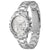 Edelstahl-Armbanduhr im Profil mit Drückern und Chronographenzifferblatt