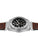 Schrägansicht Herrenarmbanduhr: schwarzes Skelettzifferblatt, silberne Lünette, Lederband
