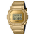 Casio G-Shock Armbanduhr mit goldfarbener Metalllünette und Edelstahlband, digitales Display