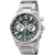 Herrklocka med kronograf, silverfärgat armband i rostfritt stål, grön urtavla och kronograf-suburtavlor