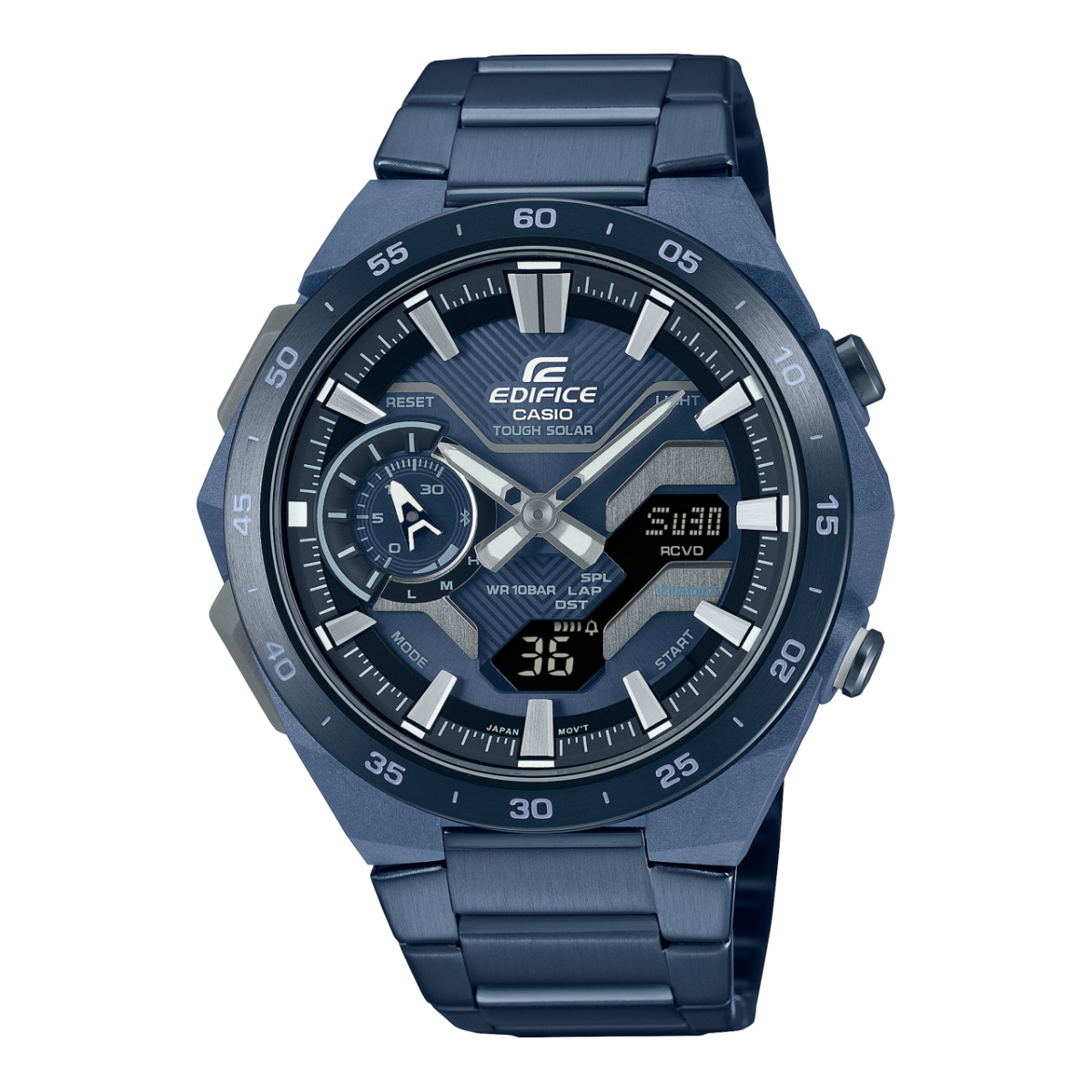 Herren-Armbanduhr mit blauem Zifferblatt und Metallarmband, Tough Solar Funktionsanzeigen
