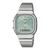 Casio Armbanduhr mit silbernem Edelstahlarmband und hellblau-grünem Zifferblatt
