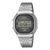 Casio Vintage Digitalarmbanduhr mit silbernem Edelstahlband und schwarzem LCD-Display