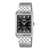 Casio Armbanduhr mit schwarzem, rechteckigem Zifferblatt und Edelstahlband