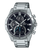 Chronograph-Herrenuhr mit Edelstahlband, schwarzem Zifferblatt und blauen Details