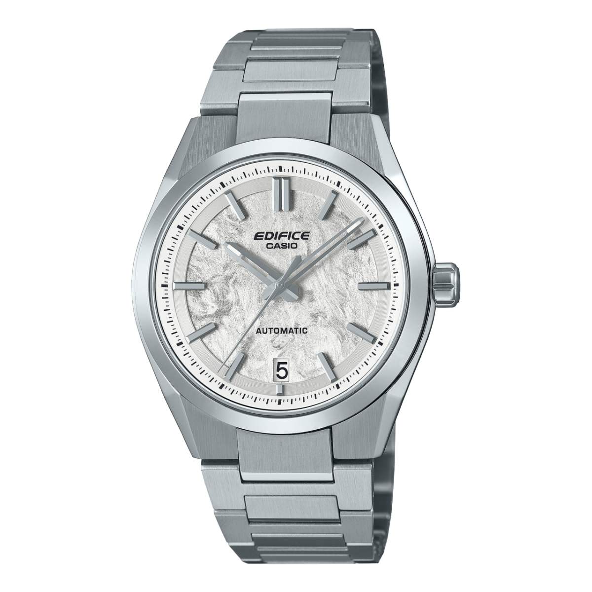 Silberne Herrenarmbanduhr mit Edelstahlband und silbernem Zifferblatt, Automatik