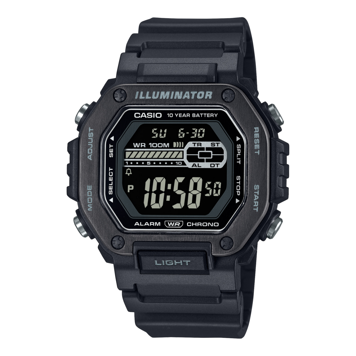 Casio Digitaluhr mit schwarzem Kunststoffarmband und beleuchtetem LCD-Display