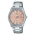 Herrenarmbanduhr mit silbernem Edelstahlarmband, kupferfarbenem Zifferblatt und Mineralglas