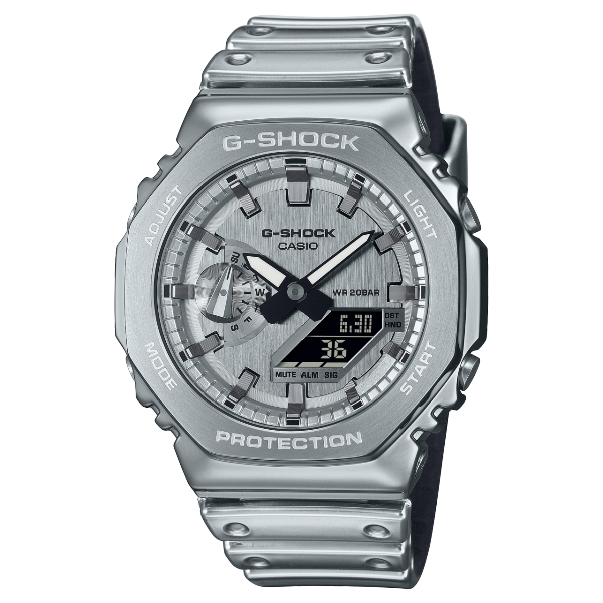 G-Shock G-Steel Herrenarmbanduhr mit silberner Edelstahl-Lünette, schwarz-weißem Zifferblatt