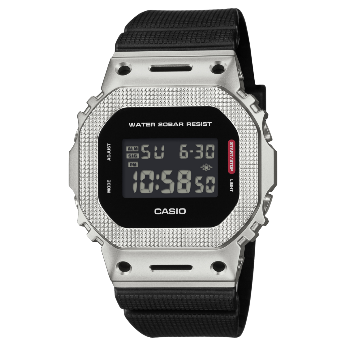 Casio G‑Shock Digitaluhr GM‑5600M‑1ER mit schwarzem Kautschukband und Edelstahl-Lünette