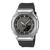 Damen-G-Shock-Armbanduhr mit silberner Metalllünette, grauem Zifferblatt und schwarzem Harzband