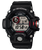 Herrenarmbanduhr mit schwarzem Kunststoffgehäuse, digitalem Display und roten Akzenten
