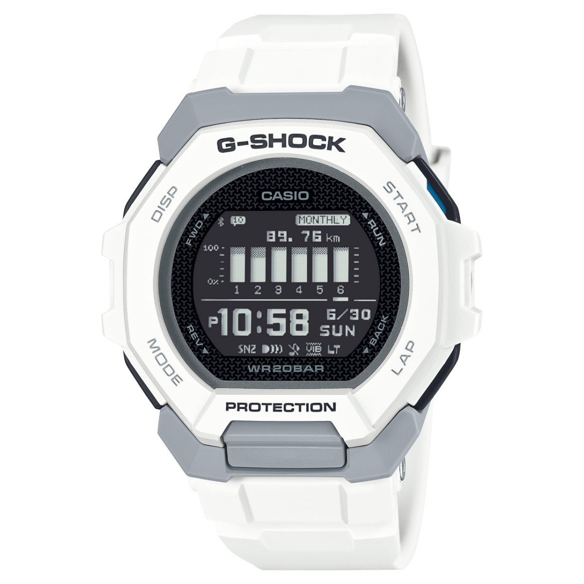 Herrenuhr mit G-Shock-Lünette, weiß-grauem Gehäuse und schwarzem Digitaldisplay