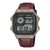 Herren-Armbanduhr mit braunem Lederband, Weltzeit-Analogring und digitalem Display