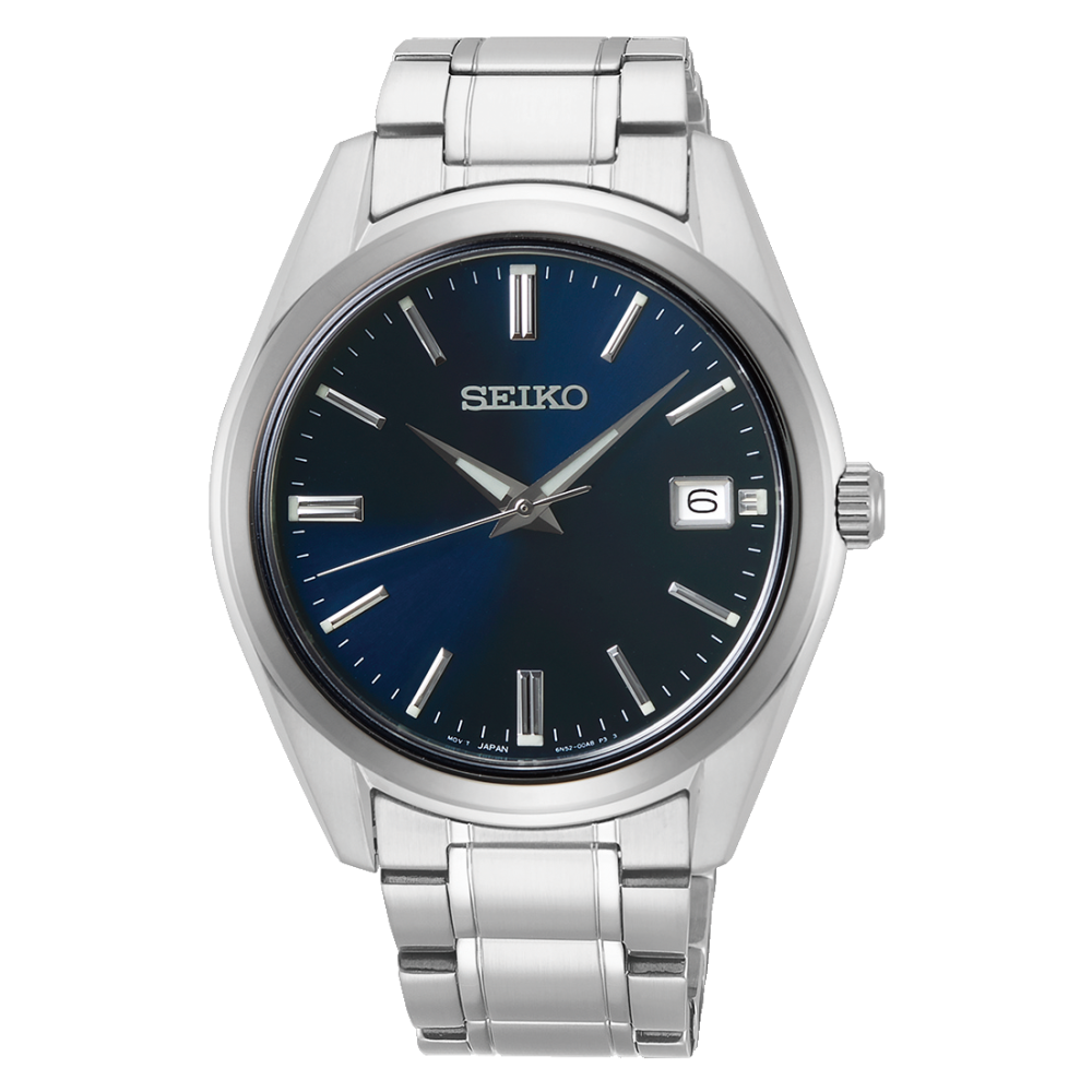Herrklocka med armband i silverfärgat rostfritt stål och blå urtavla från SEIKO