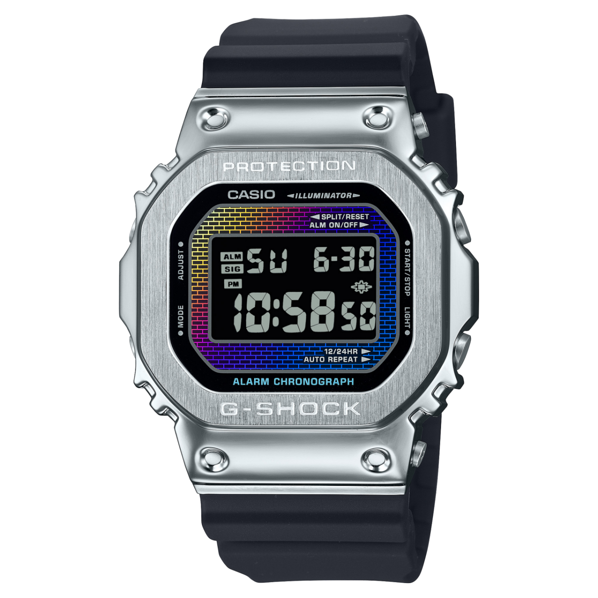 G-Shock G-Steel Herren-Uhr mit silbernem Edelstahlgehäuse und schwarzem Silikonband