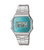 Casio Vintage-Armbanduhr mit blaugrünem Display und Metallarmband
