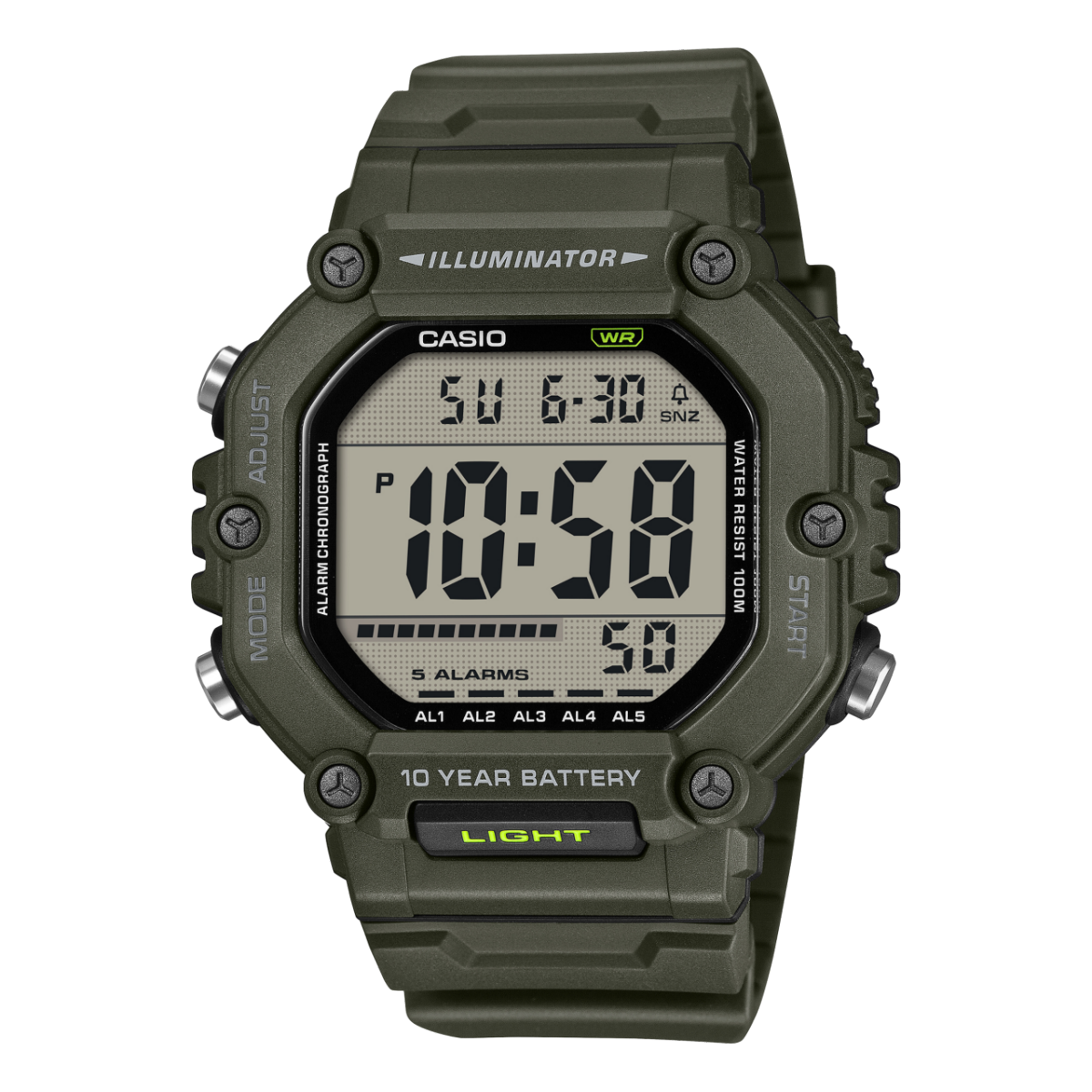 Casio AE-1600HX-3AVEF Armbanduhr Khaki mit digitaler Anzeige und LIGHT-Taste