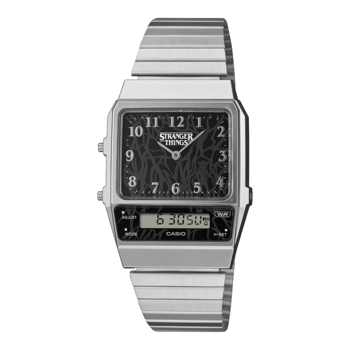 Casio Vintage Armbanduhr mit Analog-Digital-Display, schwarzes Zifferblatt, silbernes Edelstahlband