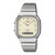 Casio Armbanduhr: silbernes Edelstahlband, analog-digital, cremefarbenes Zifferblatt.
